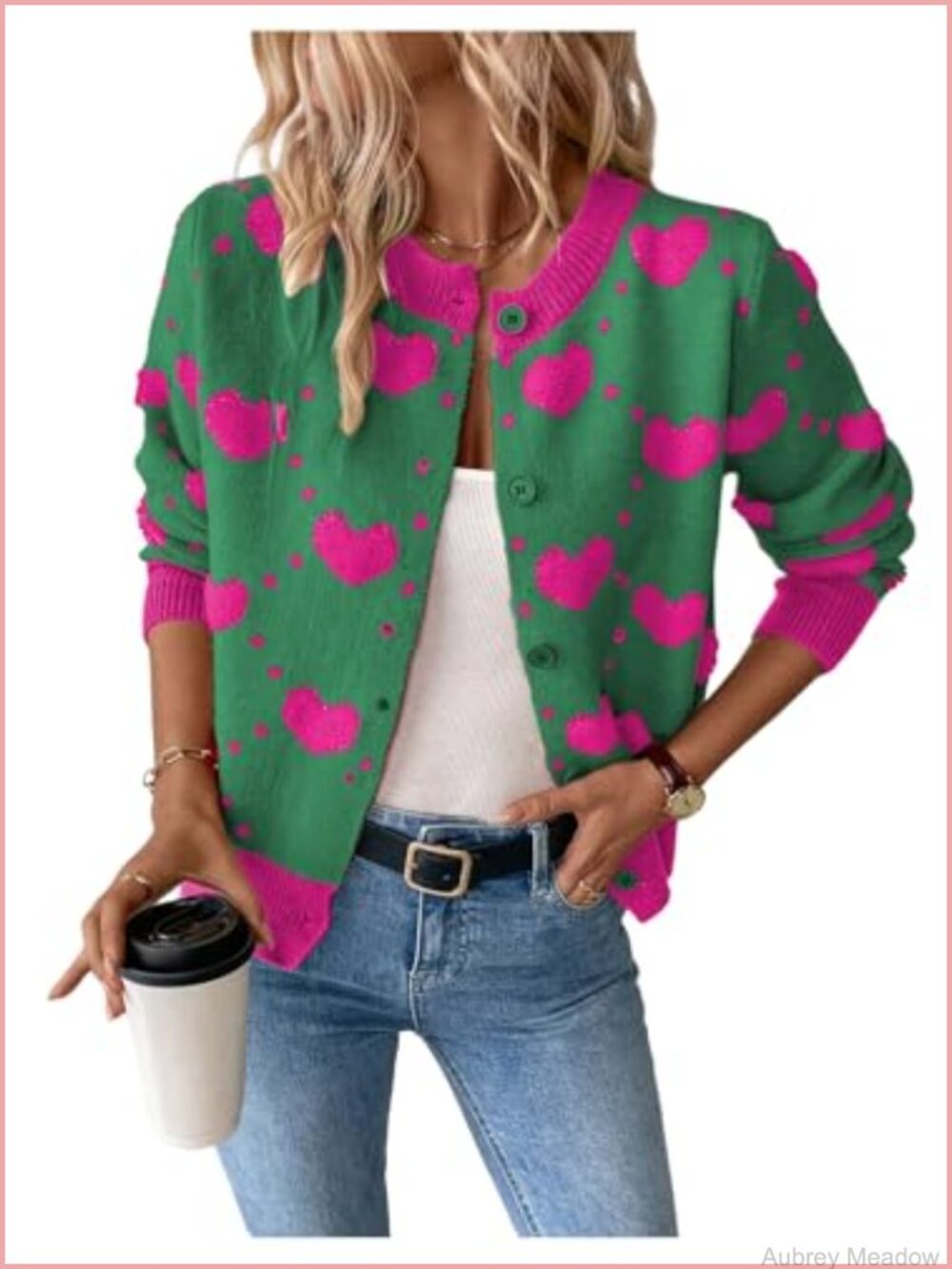 Womens Button Down Knit Cardigan Long Sleeve Geometric Print Sweater
